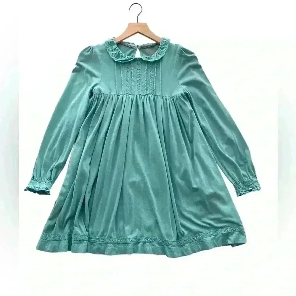 Mini Boden Broderie Collar Jersey Dress Brook‎ Blue